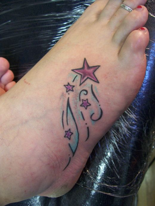 Shooting stars foot tattoo for women.