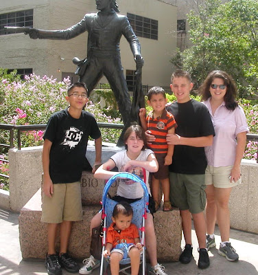 Under a statue of Toribio Losoya: Andrew, Michael, Caitlin, JD, Bryan, and Carrie