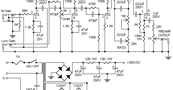 Wiring Schematic Diagram: Guitar Preamplifier 12AX7 Tube