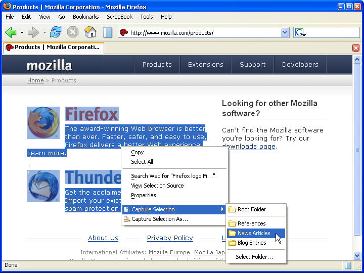 Scrapbook plugin di Firefox per catturare pagine web. Re Ubuntu