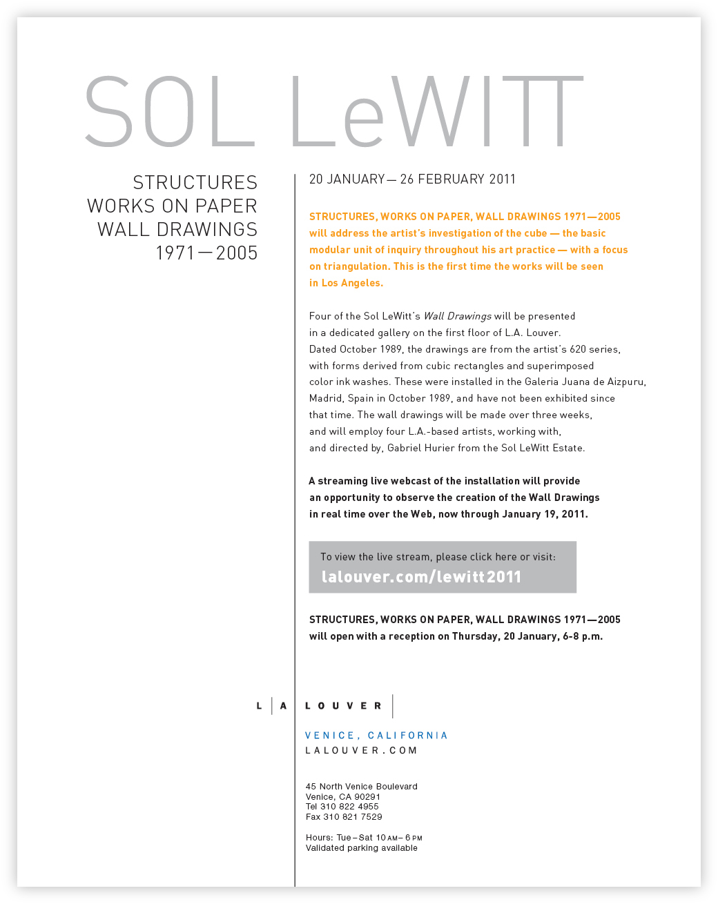 Speed Of Life Live Art Webcast Sol Lewitt Installation At L A