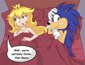 Peach in the bed with Sonic the Hedgehog
