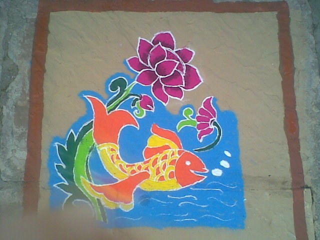 rangoli: flower and fish rangoli