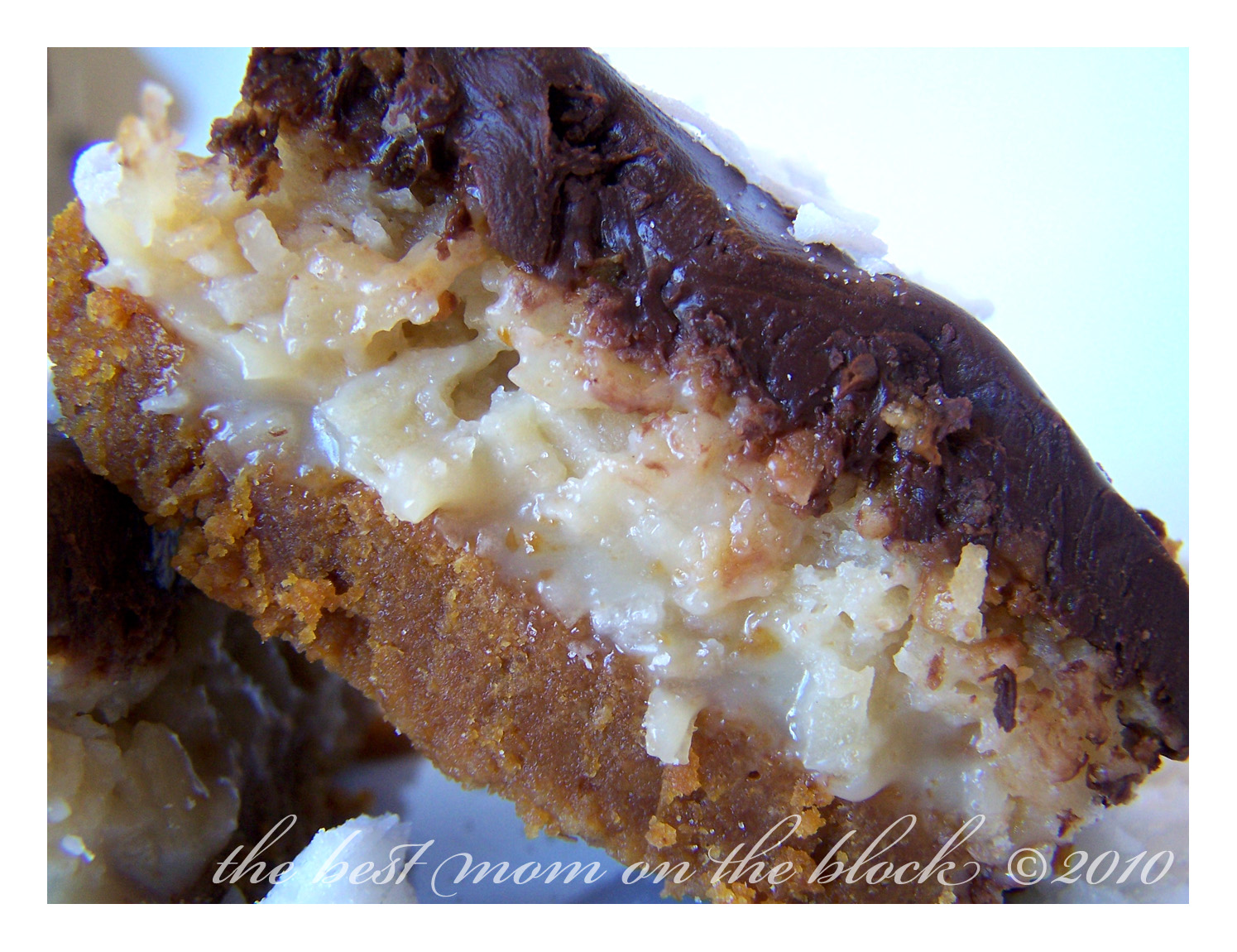 The Best Mom on the Block Chocolate Toffee Coconut Squares