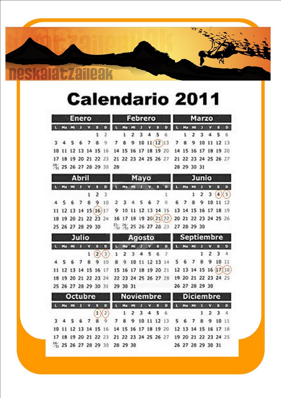 Calendario 2011 Chile: Impresión fácil y rápida