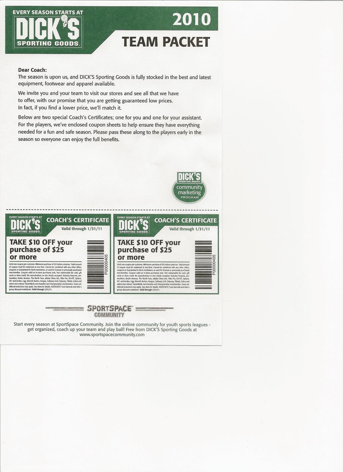 1 Deal At A Time Blog!: Dick&#39;s Sporting Goods $10 off $25 or more purchase. Expires Jan 2011!