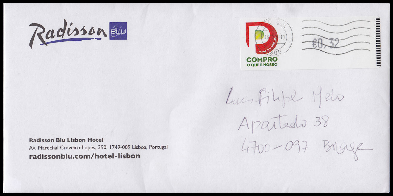 Sent & Received PORTUGAL Cover from Lisbon, Portugal to Braga, Portugal