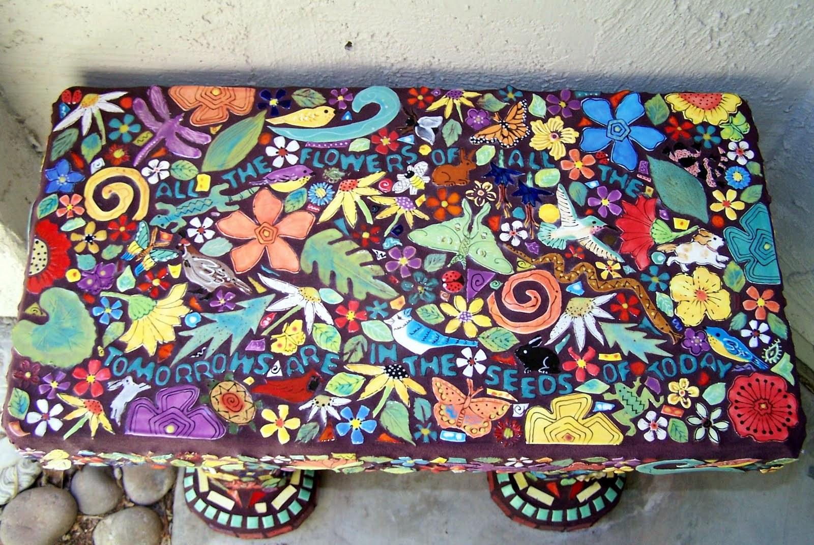 HANDMADE TILE STUDIO Bench covered with handmade tiles