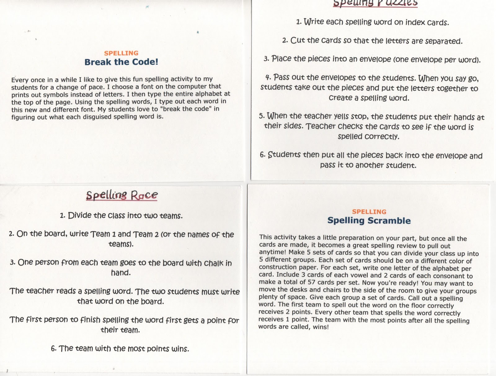 ELEMENTARY SCHOOL ENRICHMENT ACTIVITIES: 19 SPELLING IDEAS