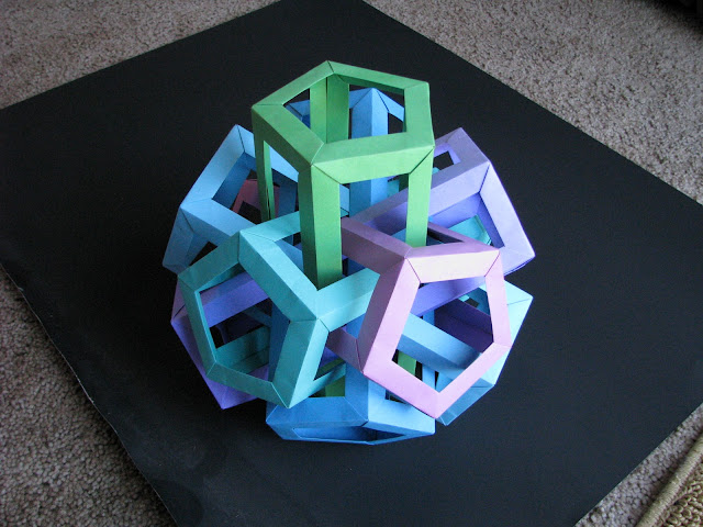 Daniel Kwan Six Interlocking Pentagonal Prisms Green to Purple
