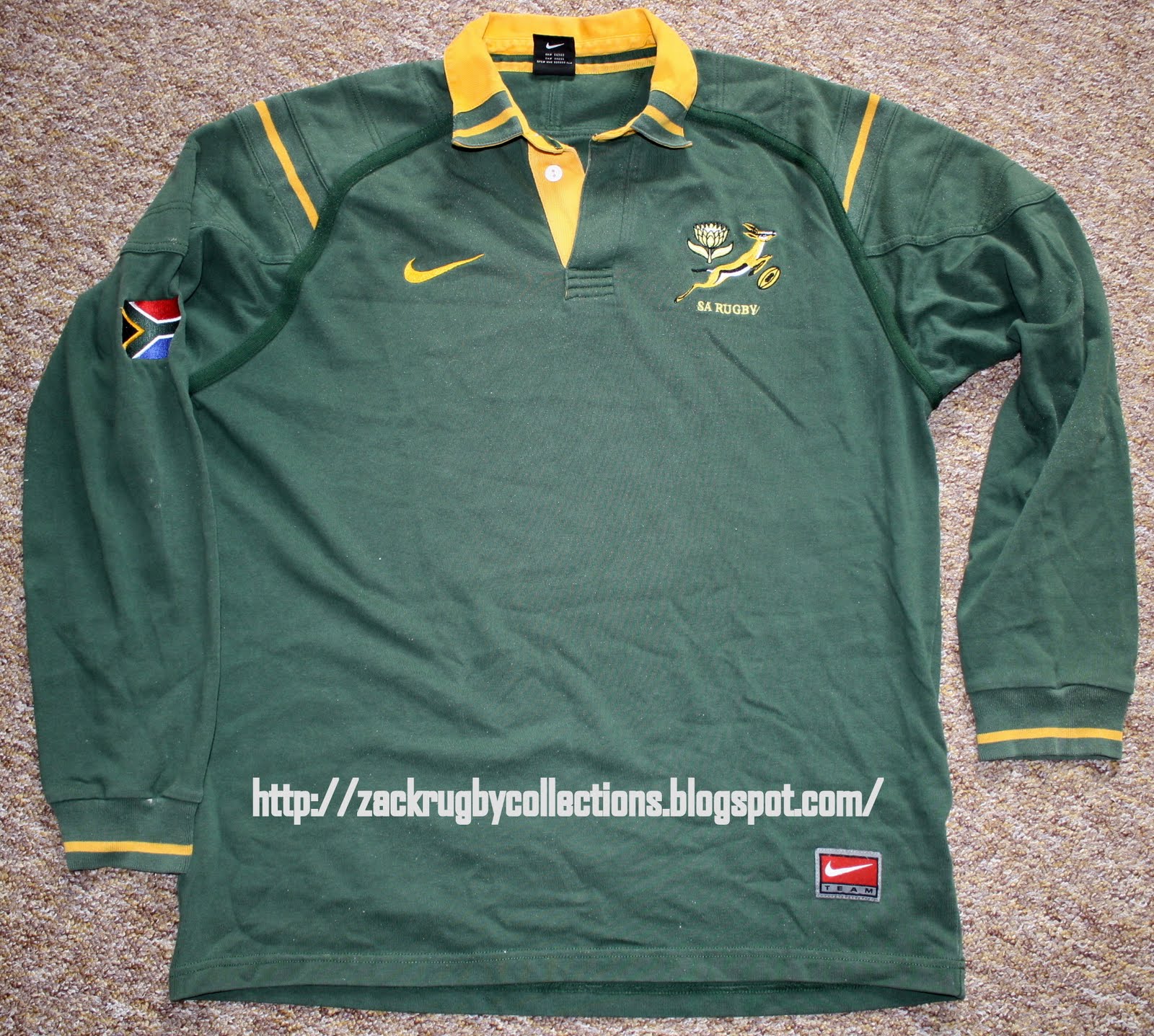 ZackRugby Collections® Vintage LS Home South Africa Nike Rugby Jersey