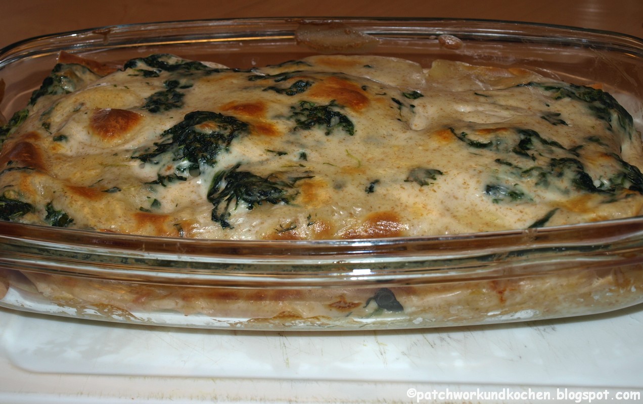 Patchwork und Kochen: Hühnerfleisch-Spinat-Lasagne