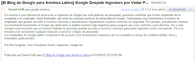 Google despide violador de privacidad