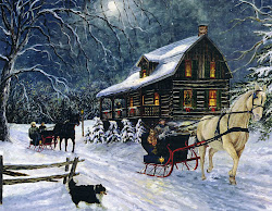 christmas scenes winter cabin snow sleigh fashioned scene merry ride horse log snowy cabins woods horses country farm paintings drawn
