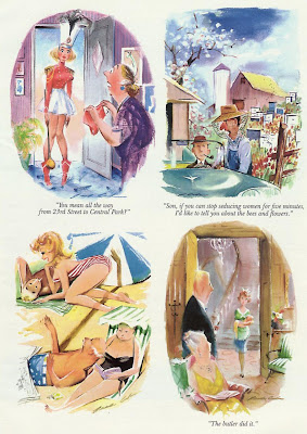 Sexy woman at beach, sexy drum majorette are shown in old Playboy cartoons