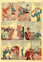 Plastic Man changes his face and disguises himself in this cartoon comic book page.