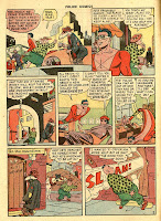 This vintage old golden age comic page by Alex Kotzky from 1948 shows Plastic Man and Woozy Winks walking around  a city.