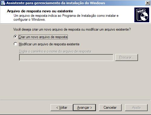 Criando um novo arquivo de resposta Instalação automática do Windows XP