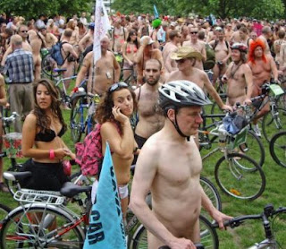 Cyclists from around the world bare all to promote bicycle safety.
