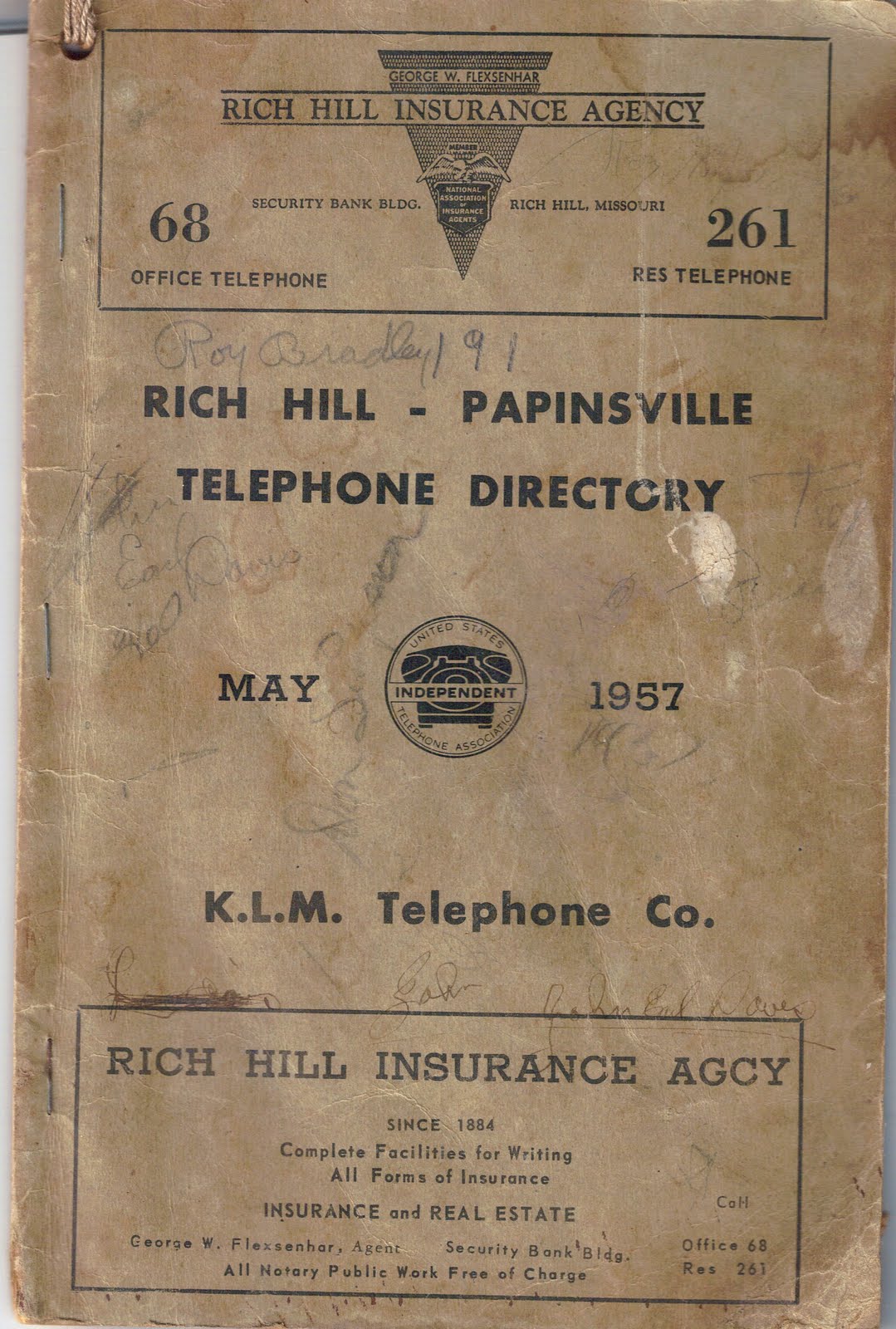 Rich Hill Missouri History 1957 Rich Hill Phonebook