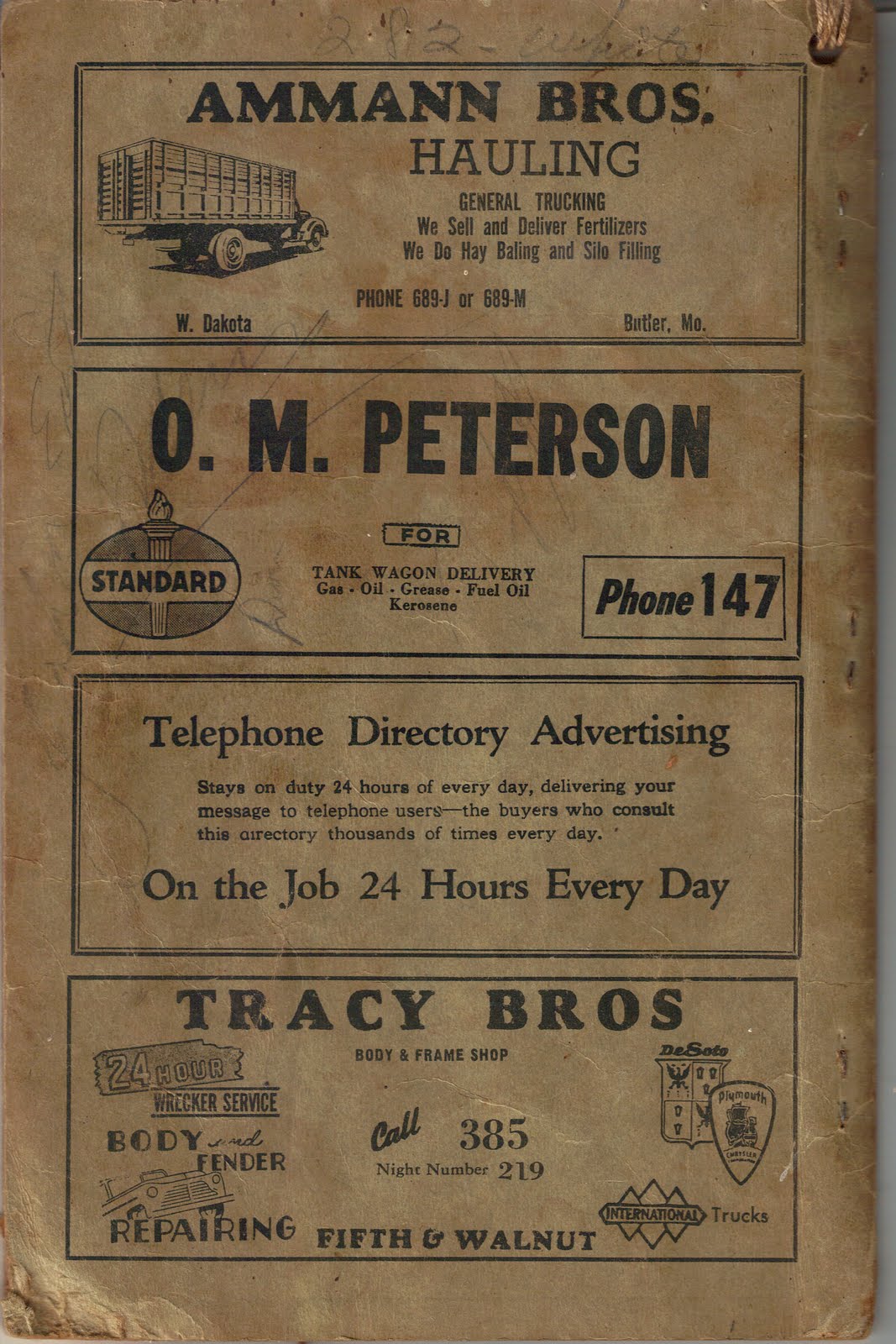 Rich Hill Missouri History 1957 Rich Hill Phonebook