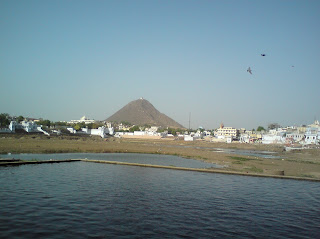 Temple of Goddess Savitri on the hill, as seen from the Pushkar Lake