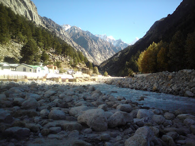 River Bhagarathi in the backdrop of the beautiful snow clad Himalayan peaks, Gangotri - Char Dham