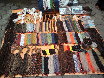 A 
shop selling Rudraksh malas and beads in Trimbakeshwar