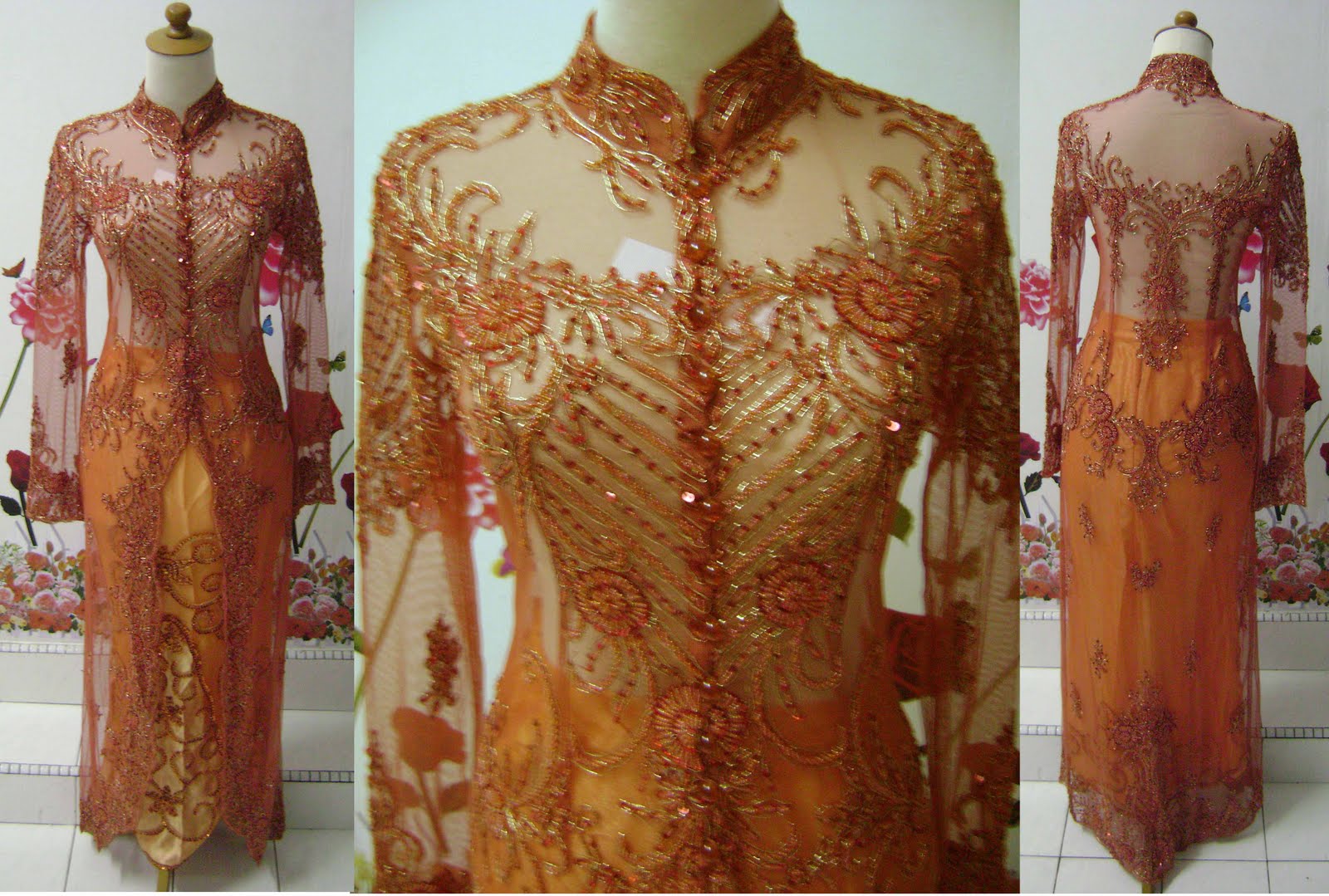  BAJU  PENGANTIN KEBAYA  SULAM KEBAYA  INDAH OREN  LABUH 