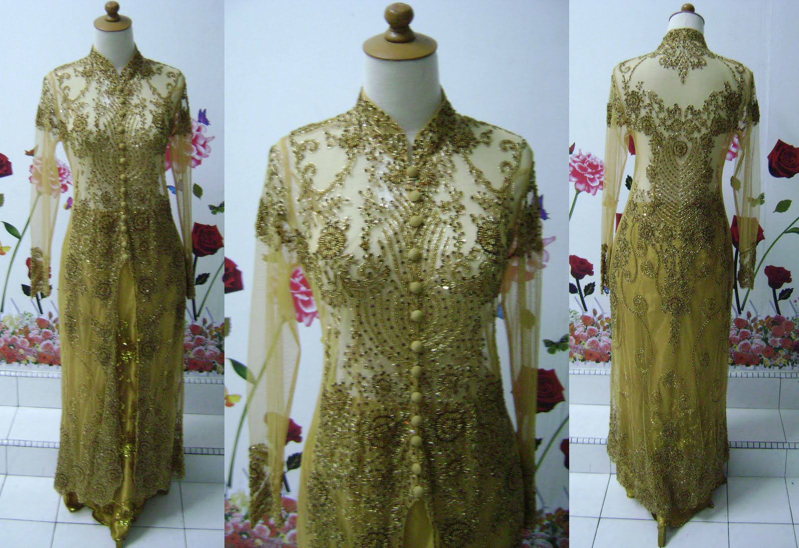 kain kebaya pengantin gold