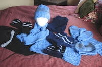 knitted hats, mittens, scarves