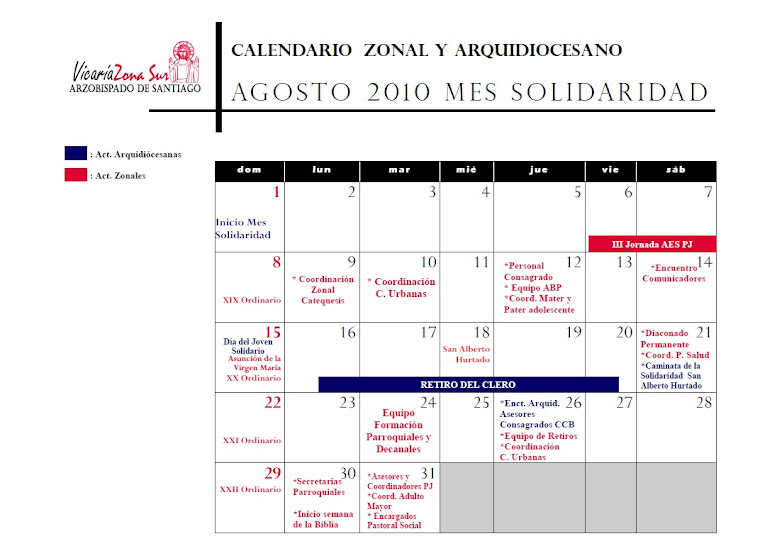 CALENDARIO ZONA SUR AGOSTO 2010