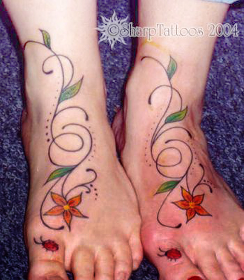 WORLD TATTOOS DESIGN Beautiful flower foot tattoos red color for girls