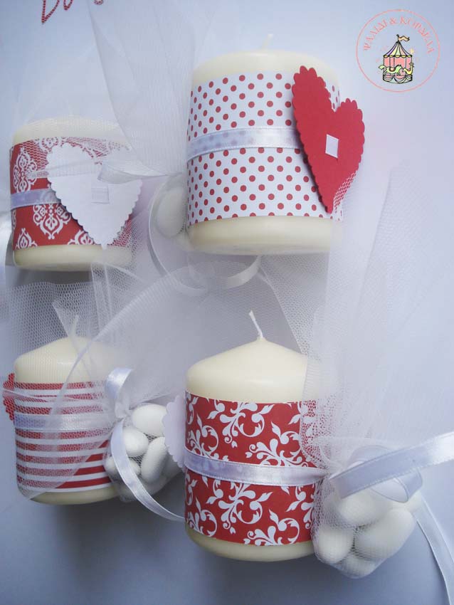  All about hearts Heart decorated candles for wedding favours