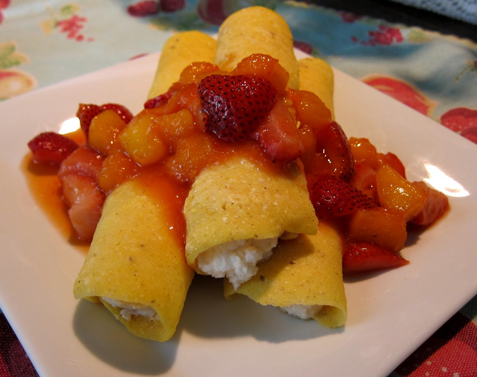 Garlic and Sea Salt Corn Crepes with Lime Honey Chevre and Strawberry