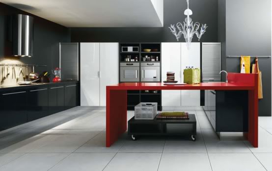 New Concept Interior: Kitchen Set Colour Combination Black, White and Red