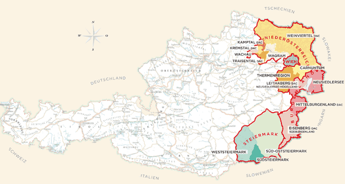 Austrian Wine Regions - Karte Oesterreich Gesamt 