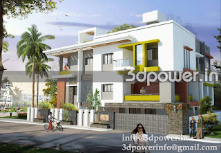"3d exterior of contemporary bungalow"
