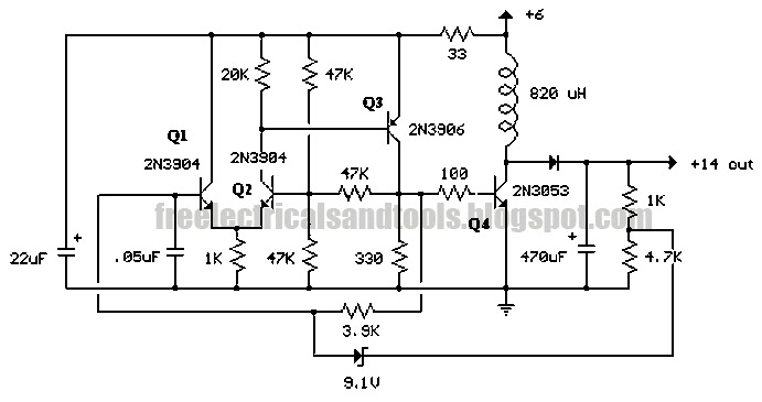 Free Schematic Diagram: Transformer Voltage Booster Circuit: DC-DC Step
