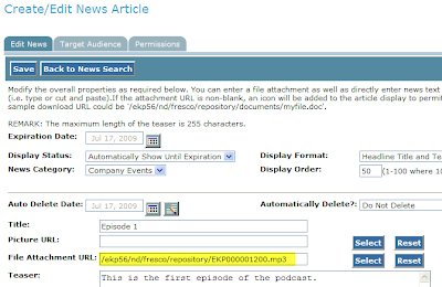 Creating a news article with attached MP3 file