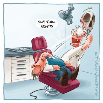 LACHHAFT Cartoon Zahnarzt Kieferchirurg Zahn Zähne ziehen gezogen Weisheitszähne Zahnschmerzen OP Operation Fehler Schädel Cartoons Witze witzig witzige lustige Bildwitze Bilderwitze Comic Zeichnungen lustig Karikatur Karikaturen Illustrationen Michael Mantel Spaß Humor