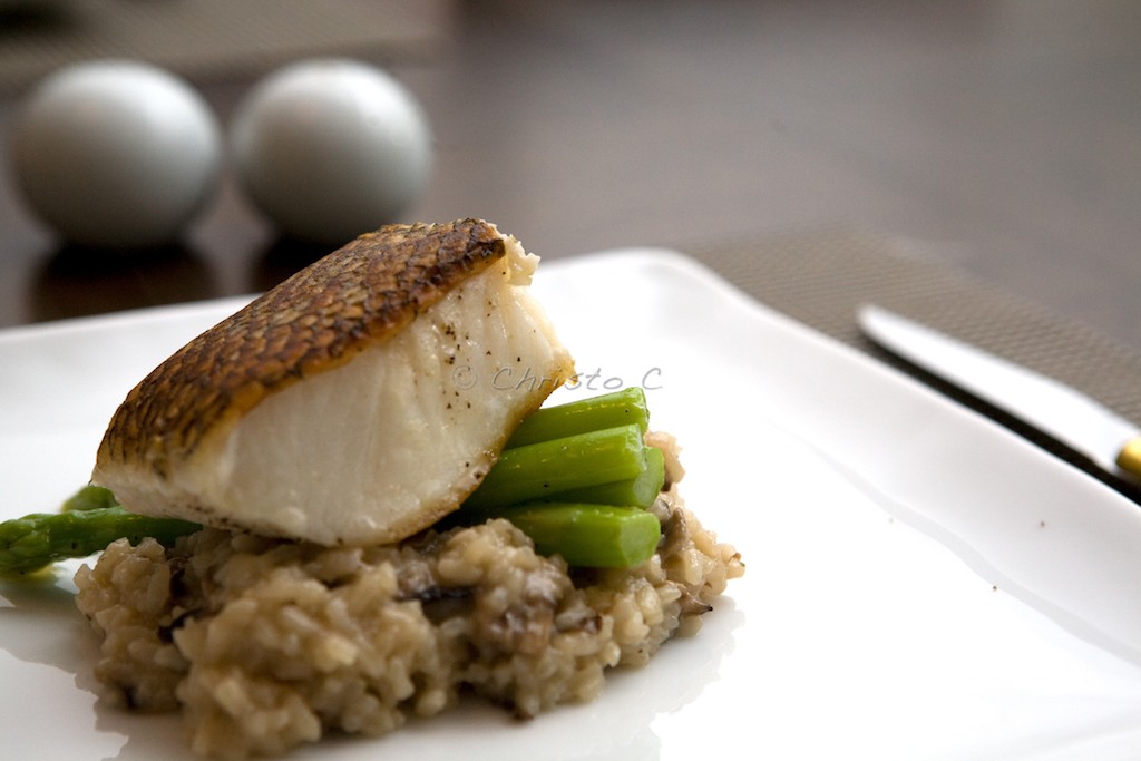 OISHII! Sea bass saute with Mushroom risotto