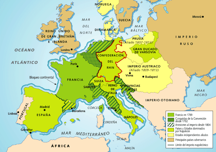 Napoleon Life: Map of Europe:Expansions of the Napoleonic empire from