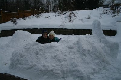 Kids in snow fort