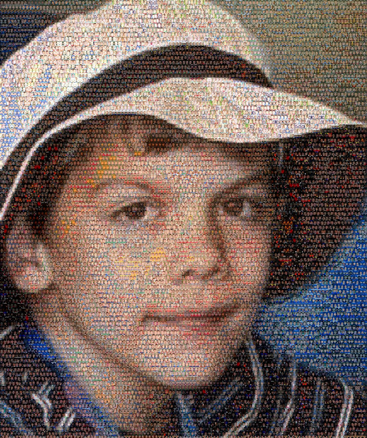 Photo mosaic made up of 10,000 faces