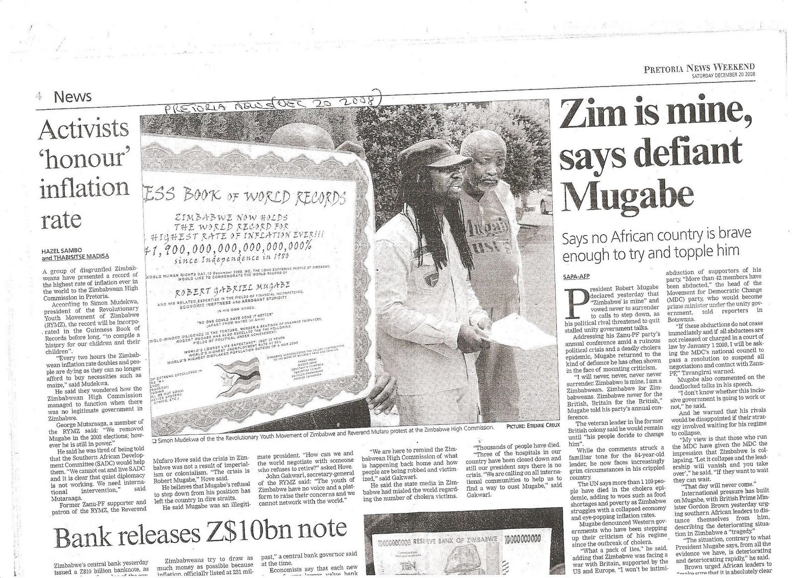THE PRETORIA NEWS'S REPORT ON HOW MUGABE MANAGED TO ENTER THE GUINNESS BOOK OF RECORDS!