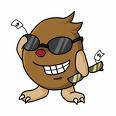  It's a picture of a brown something with black sunglasses on smiling with bright white teeth