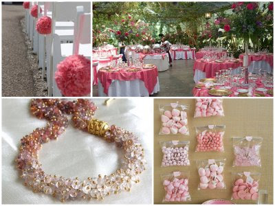1 Pink flowers via Bloomery Weddings 2 Pink and gold table 