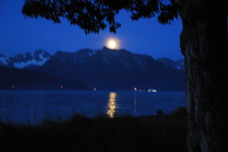 Moon Over Mountains in Seward, Alaska