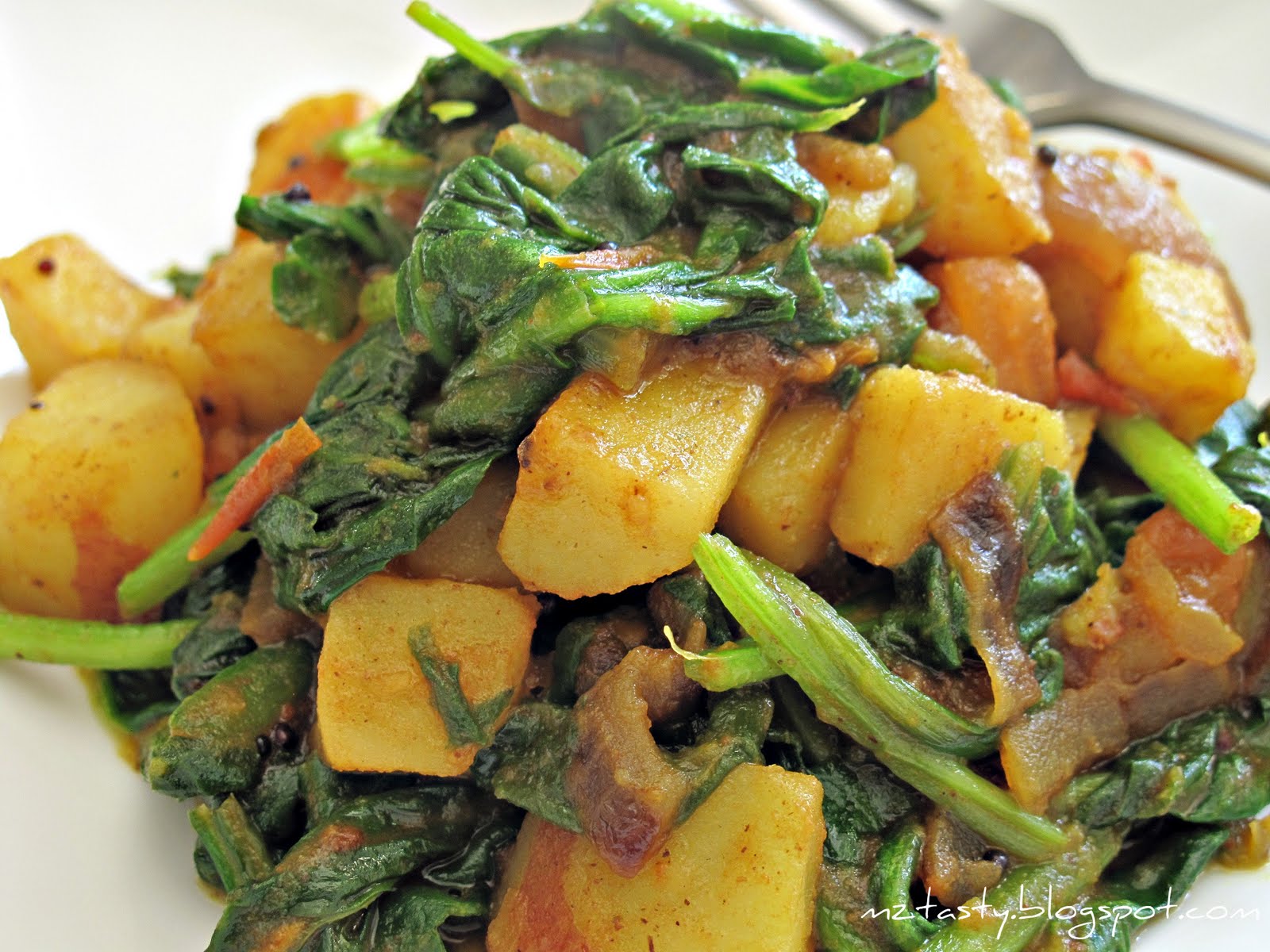 MzTasty's Kitchen, Savor The Flavor Fried Spinach with Potatoes/Aloo Palak